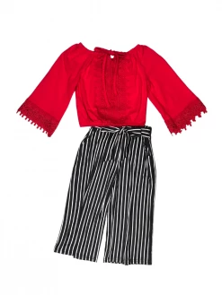 Sydney So Sweet Red Lace Black & White Stripe Wide Leg Girls Outfit 2 Piece Pants Outfits