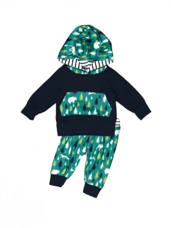 Sydney So Sweet Forest Friends Blue & Green Stripe Baby Boys Hooded Jogger Outfit Baby Boutique