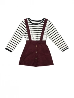 Sydney So Sweet Black & White Stripe Burgundy Girls Suspender Outfit Dresses & Skirt Sets