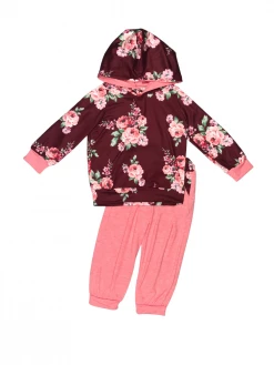 Sydney So Sweet Baby Boutique Flower Power Pink & Burgundy Baby Girls Hooded Jogger Outfit