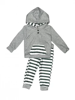 Sydney So Sweet Gray & Green Stripe Pocket Cozy Boys Hooded Jogger Outfit
