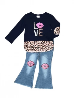 Sydney So Sweet Love Kiss Cheetah Navy Flare Denim Girls Outfit