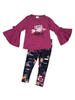 Sydney So Sweet Little Blessing Plum Floral Distressed Leggings Girls Outfit 2 Piece Pants Outfits