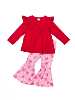 Sydney So Sweet Valentine's Day Love Your Heart Red & Pink Bell Bottom Ruffle Girls Outfit
