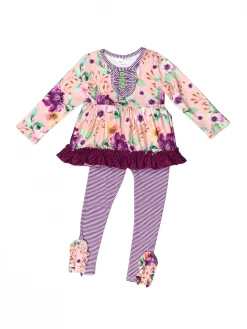Sydney So Sweet Lavender Lilac Floral Ruffle Ruffle Girls Outfit