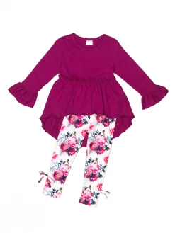 Sydney So Sweet Fuchsia Floral Hi Lo Ruffle Girls Leggings Outfit