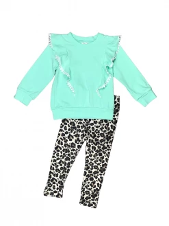 Sydney So Sweet 2 Piece Pants Outfits Wild Thing Mint Leopard Ruffle Girls Outfit