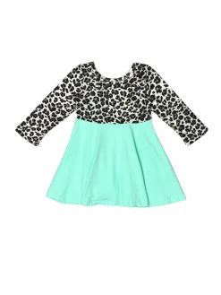 Sydney So Sweet Wild Thing Mint Leopard Long Sleeve Girls Skater Dress Dresses & Skirt Sets