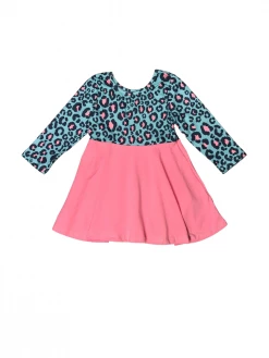 Sydney So Sweet Wild At Heart Pink & Blue Leopard Long Sleeve Girls Skater Dress Dresses & Skirt Sets