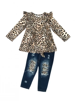 Sydney So Sweet Lost In The Wild Cheetah Ruffle Denim Patch Girls Outfit