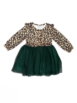 Sydney So Sweet Dresses & Skirt Sets Cheetah Green Button Tulle Ruffle Girls Tutu Dress
