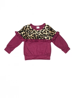 Sydney So Sweet T-Shirts & Tops Plum Purple Cheetah Ruffle Girls Pullover Top