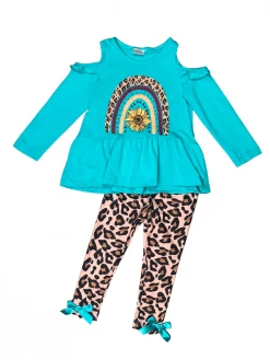 Sydney So Sweet 2 Piece Pants Outfits Sassy Sunflower Rainbow Cheetah Blue Cold Shoulder Girls Outfit