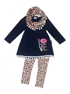 Sydney So Sweet Love Kiss Cheetah Navy Pom Pom Girls Scarf Outfit