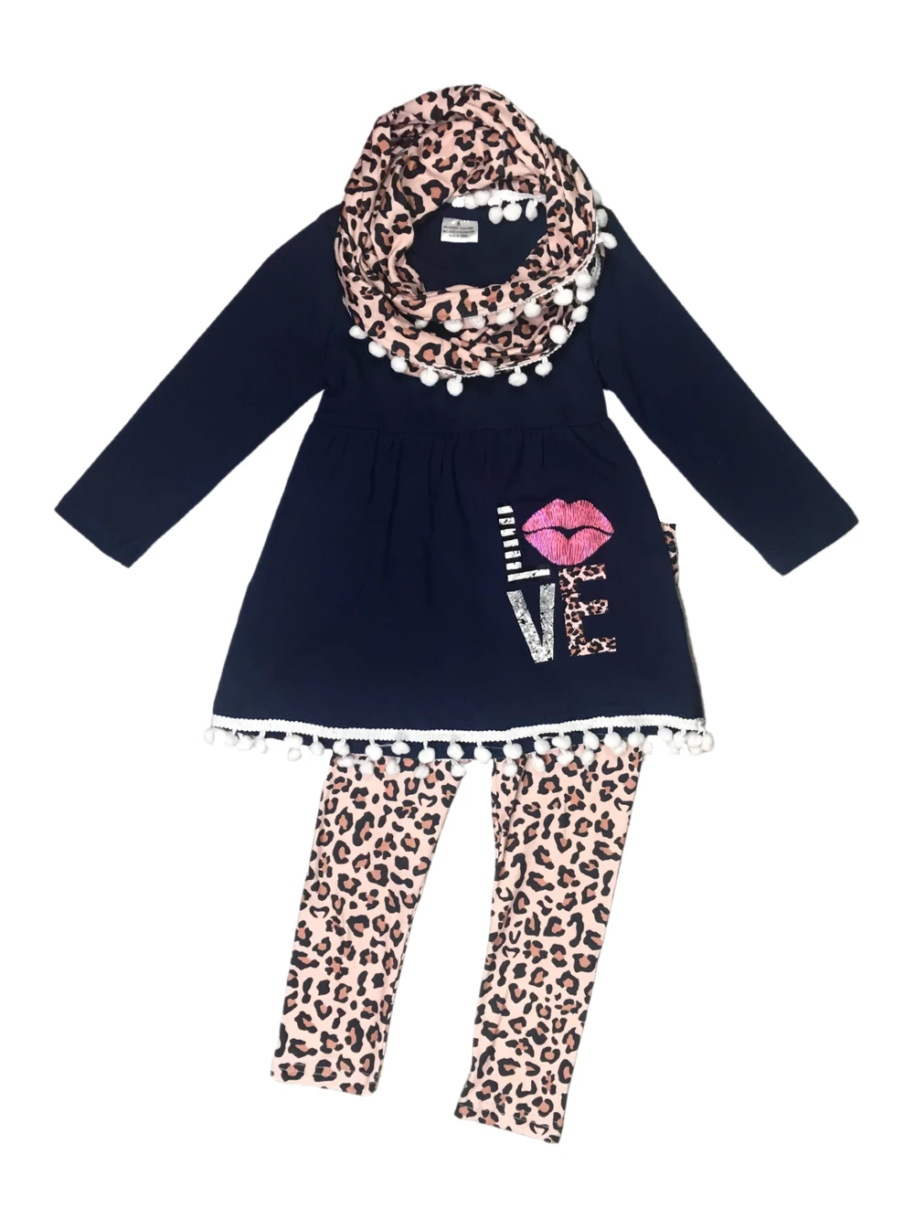 Sydney So Sweet Love Kiss Cheetah Navy Pom Pom Girls Scarf Outfit 2 Sydney So Sweet Love Kiss Cheetah Navy Pom Pom Girls Scarf Outfit