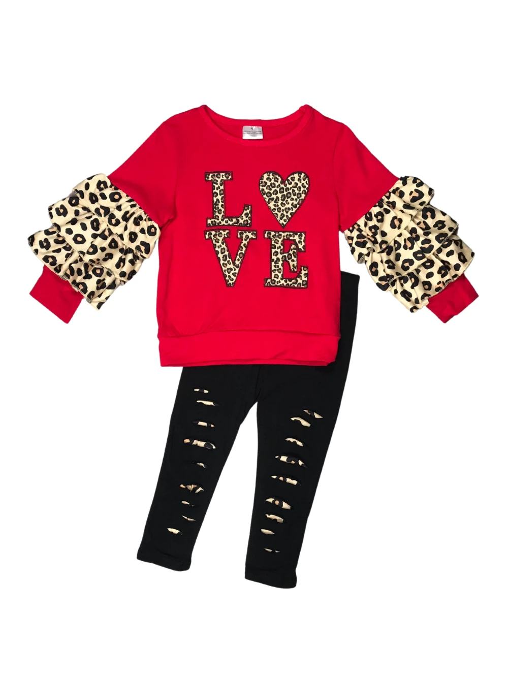 Sydney So Sweet 2 Piece Pants Outfits Love You Always Cheetah Heart Ruffle Red Distressed Girls Outfit 2 Sydney So Sweet 2 Piece Pants Outfits Love You Always Cheetah Heart Ruffle Red Distressed Girls Outfit