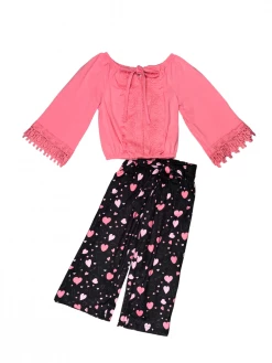Sydney So Sweet Love Never Fails Pink Polka Heart Wide Leg Girls Outfit 2 Piece Pants Outfits
