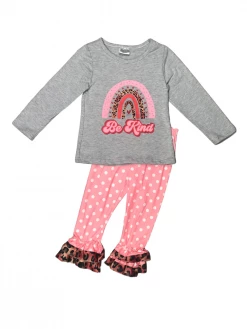 Sydney So Sweet 2 Piece Pants Outfits Be Kind Rainbow Pink Polka Dot Ruffle Girls Outfit