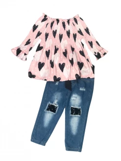 Sydney So Sweet Heart Eyes On You Pink Sequin Denim Patch Girls Outfit