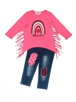 Sydney So Sweet Be Mine Under The Rainbow Heart Plaid Denim Patch Girls Outfit