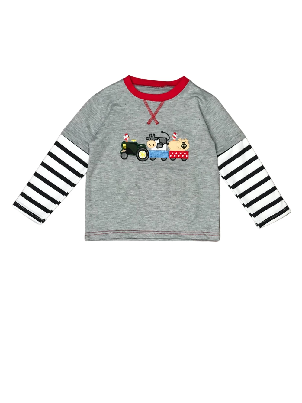 Sydney So Sweet Around The Farm Tractor Gray Stripe Long Sleeve Boys Top T-Shirts & Tops 2 Sydney So Sweet Around The Farm Tractor Gray Stripe Long Sleeve Boys Top T-Shirts & Tops