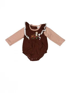 Sydney So Sweet Cow Goes Moo Brown Corduroy Stripe Pom Flare Baby Girls Romper Baby Boutique