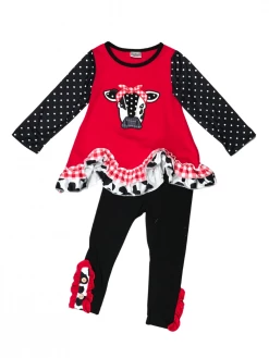 Sydney So Sweet Udderly Fabulous Cow Polka Dot Ruffle Red Girls Outfit