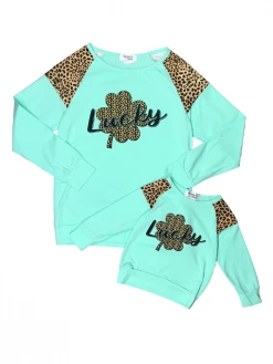 Sydney So Sweet Mom & Me Matching Mommy And Me - Sassy Cheetah Lucky Shamrock Mint Matching Tops