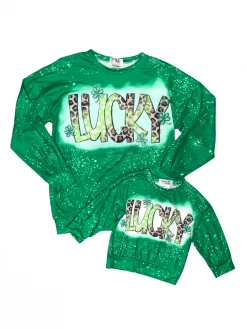 Sydney So Sweet Mommy And Me - Lucky Leopard Green Acid Wash Matching St. Patrick's Day Tops