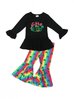Sydney So Sweet Cute & Lucky Rainbow Shamrock Girls St. Patricks Day Bells Outfit St. Patrick's Day