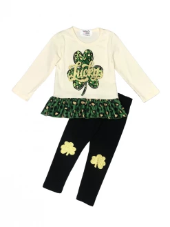 Sydney So Sweet Golden Lucky Leopard Glitter Green Shamrock Girls St. Patrick's Day Outfit 2 Piece Pants Outfits