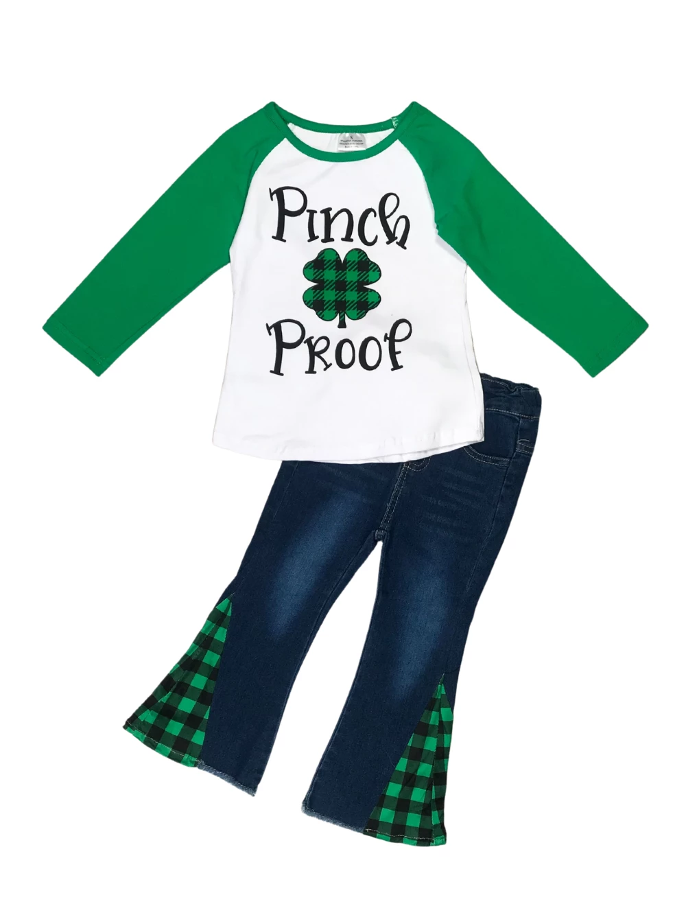 Sydney So Sweet PANTS ONLY -Pinch Proof Plaid Green Flare Denim Girls St. Patrick's Day Outfit 2 Sydney So Sweet PANTS ONLY -Pinch Proof Plaid Green Flare Denim Girls St. Patrick's Day Outfit