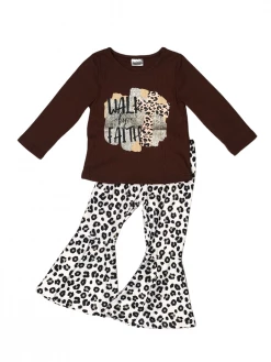 Sydney So Sweet Walk By Faith Cross Leopard Brown Bell Bottom Girls Outfit Easter & Spring