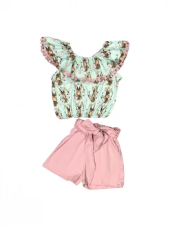 Sydney So Sweet Velveteen Rabbit Mint & Pink Floral Girls Shorts Outfit Shorts & Capri Outfits