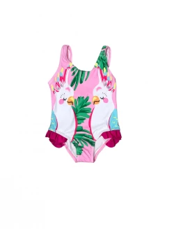 Sydney So Sweet Tropical Parrot Party Pink Ruffle Girls One Piece Swimsuit