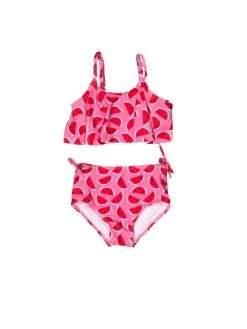 Sydney So Sweet Sweet Watermelon Pink Flounce Two Piece Girls Swimsuit