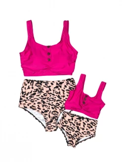 Sydney So Sweet Mommy & Me & Family Swim Mommy And Me Swimsuits - Hot Pink Cheetah High Waisted Two Piece Bikini