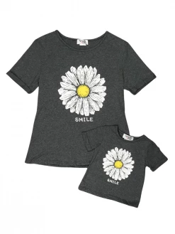Sydney So Sweet Mom & Me Matching Mommy And Me - Smile Daisy Gray Matching Spring Summer T-Shirt