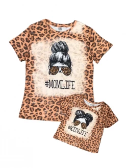Sydney So Sweet Mom & Me Matching Mommy And Me - Kid Mom Life Acid Wash Cheetah Matching Tops