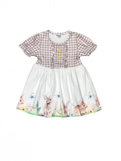 Sydney So Sweet Dresses & Skirt Sets Bunny Garden & Friends Brown Gingham Ruffle Girls Easter Spring Dress