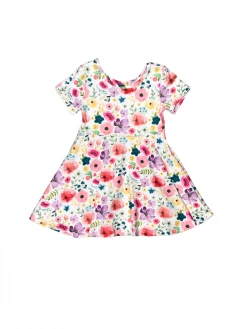 Sydney So Sweet Dresses & Skirt Sets Pastel Poppy Colorful Floral Short Sleeve Girls Skater Dress