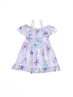 Sydney So Sweet Dresses & Skirt Sets Lavender Butterfly Floral Garden Cold Shoulder Ruffle Girls Dress