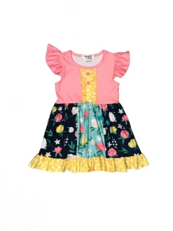 Sydney So Sweet Dresses & Skirt Sets Tulip Breeze Pink & Yellow Floral Flutter Girls Spring Dress