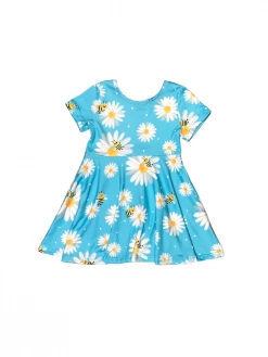 Sydney So Sweet Bee Happy Daisy Blue Short Sleeve Girls Spring Skater Dress