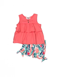 Sydney So Sweet New Arrivals Paradise Peach Tropical Palm Ruffle Girls Shorts Outfit