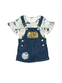 Sydney So Sweet Hopping Into Spring Bunny Golden Sequin Girls Denim Overalls Outfit
