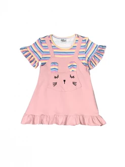 Sydney So Sweet Dresses & Skirt Sets Bunny Rainbow Vibes Stripe Pink Ruffle Girls Jumper Dress