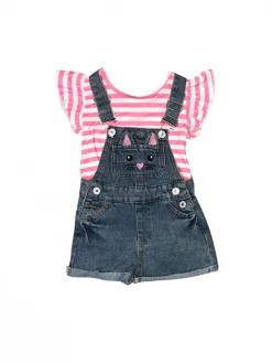 Sydney So Sweet The Cat's Meow Pink Stripe Flutter Girls Overall Shorts Outfit New Arrivals