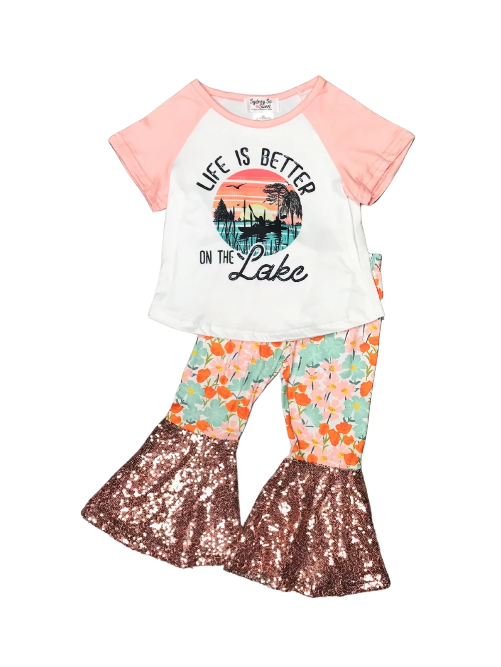 Sydney So Sweet Life Is Better At The Lake Pink Sunset Sequin Girls Bell Bottom Outfit 2 Sydney So Sweet Life Is Better At The Lake Pink Sunset Sequin Girls Bell Bottom Outfit