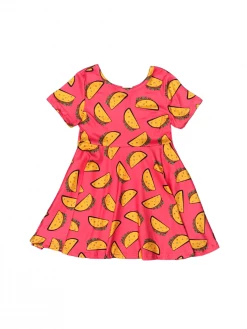 Sydney So Sweet Taco Tuesday Hot Pink Short Sleeve Girls Skater Dress Dresses & Skirt Sets